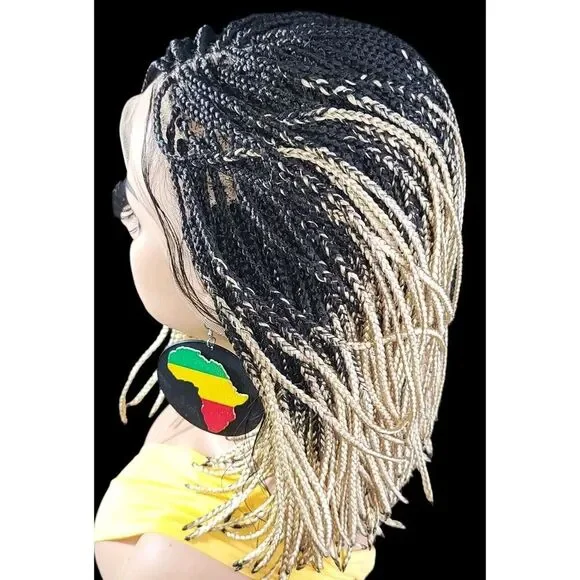 Handmade Braided Lace Wigs, Bob cut, ombre Micro millions braids. Short NWT